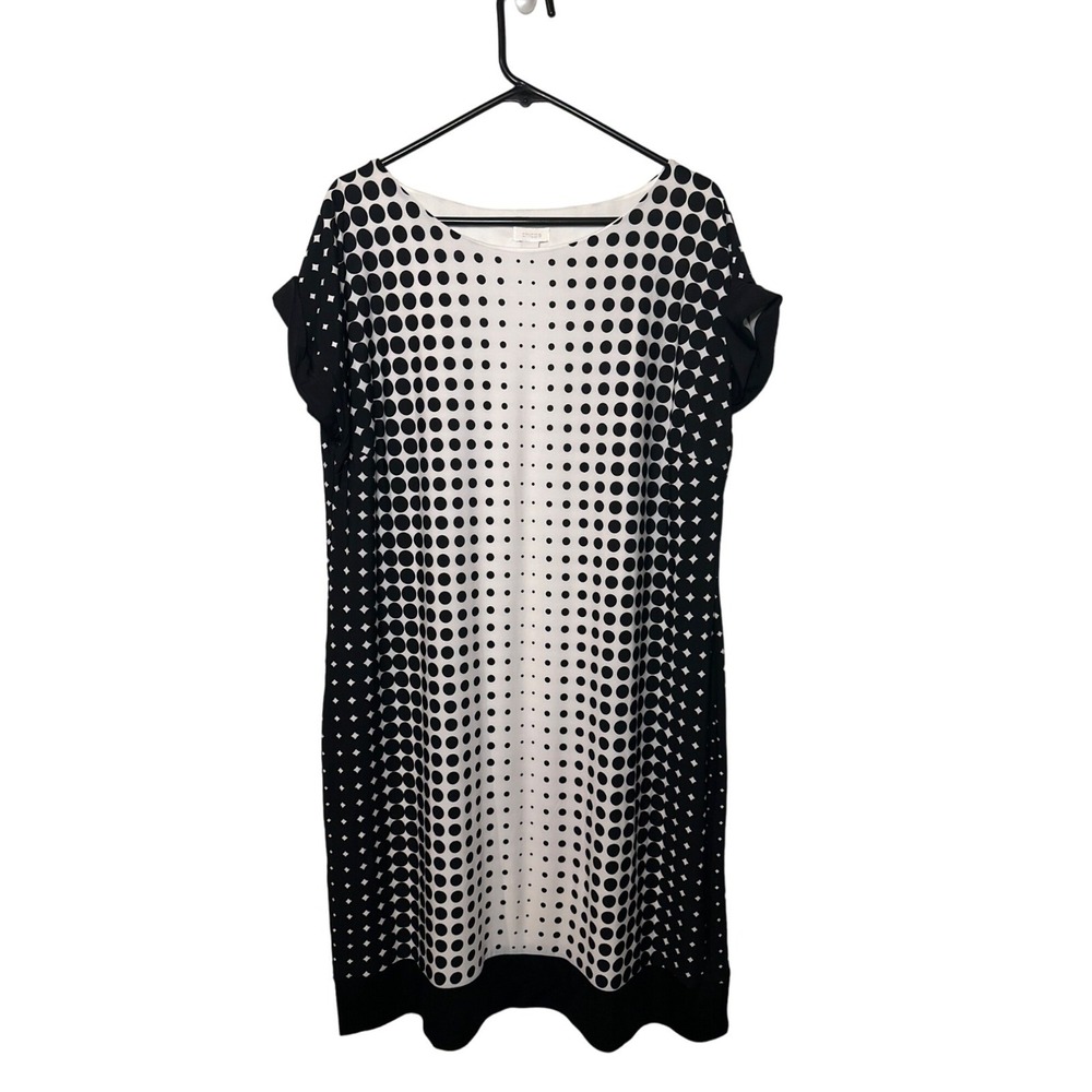Chico's Womens 3 17.5x41 Geometric Polka Dot Dress White Black Officewear Casual